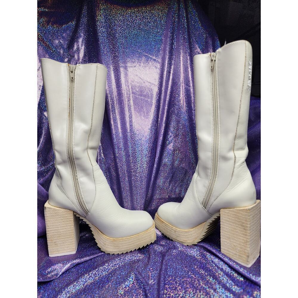Darker Wavs Dolls Kill Cream Off White Platform Square Toe Zip Up Boots Sz 5 - Picture 6 of 8